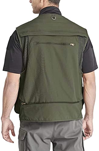 Lilychan Mens Utility Casual Fishing Vests Outdoor Vest Multi Pockets Cargo Vest Travel Hunting Camping Tactical Outerwear - color: Armygreen, size: Large