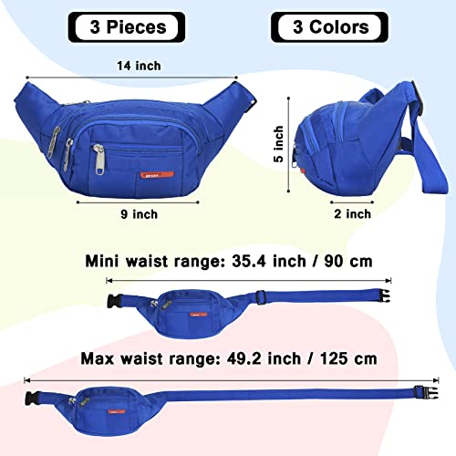 3 Pcs Fanny Packs Crossbody Waist Bags for Women Men Crossbody Waterproof Fanny Pack Belt Bag for Travel Walking Running Hiking Cycling Outdoor Easy Carry Any Phone, Wallet (Black, Blue, Pink) - color: Black, Blue, Pink