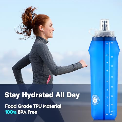 SLUXKE 3 Pack Soft Water Bottle, 25oz/750ml Flask Running Bottles for Hydration Packs, TPU Collapsible Reusable Handheld Flasks for Hiking Cycling Climbing - color: Mix 25oz