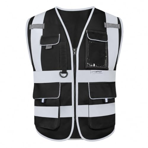 HYCOPROT High Visibility Safety Vest Hi Vis Reflective Construction Vests with Pockets for Men Women,Meets ANSI/ISEA Standard - color: Black, size: XX-Large