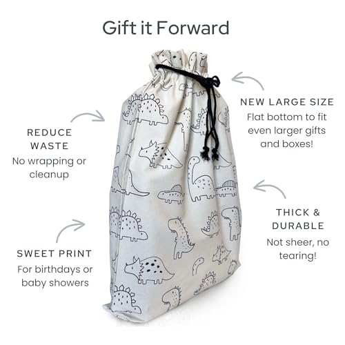 Gather & Knot Gift Bags | Reusable Fabric Drawstring Bags | Extra Large 22” | Premium Canvas Wrap for Birthdays, Baby Showers & Gifting | Dinosaur Flat Bottom - color: Dinosaur Flat