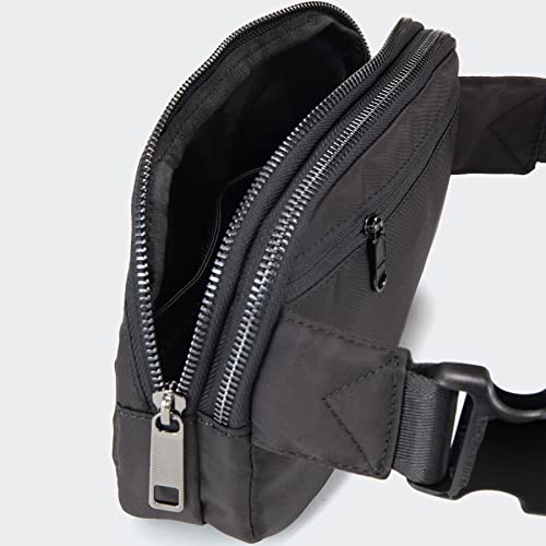 Pander Nylon Fanny Pack Belt Bag for Women with 5 Zipper Pockets, Black - color: Black Polyester