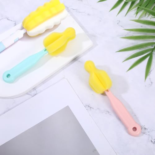 4Pcs Bottle Brush Sponge, Bottle Sponge Brush Cleaner(4Pcs+2Nipple Brushes) - color: Multicolor(4pcs+2 Nipple Brush)