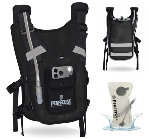 Running Hydration Vest with POV Camera Phone Pocket — Includes 1.5L Water Bladder — Zero-Bounce Stability, Adjustable Straps — Lightweight Reflective Hiking Backpack for Women & Men - color: BLACK