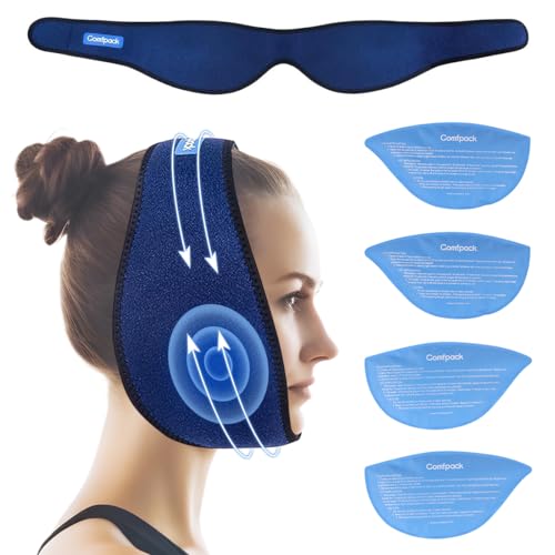 Comfpack Wisdom Teeth Ice Pack Head Wrap After Surgery, 4 Reusable Hot & Cold Therapy Gel Ice Packs for Face Swelling, TMJ, Chin, Oral Pain, Jaw Pain, Dark Blue - color: Dark Blue