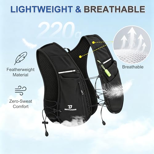BECOJADDE 5L Running Vest for Women, Hydration Backpack Lightweight & Breathable for Trail Running, Marathon, Hiking, Cycling - color: Black