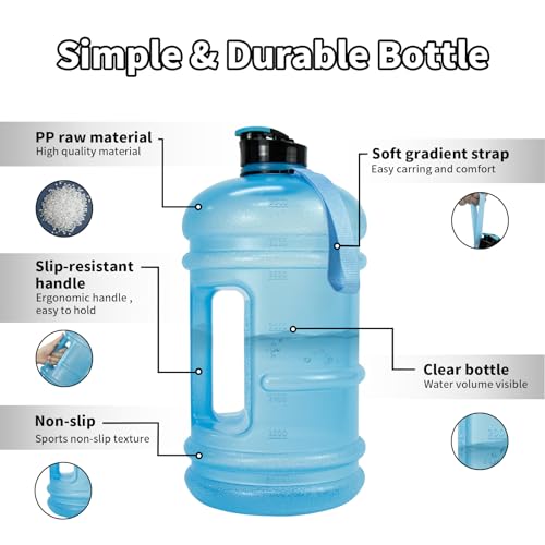 TOOFEEL 1 Gallon Water Bottle - 128 oz Water Bottle with Flip Lid - Gallon Water Bottle with Handle,BPA Free gallon Water jug with Measurements Marked - Transparent Light Blue - color: Transparent Light Blue bottle, style: 128 oz water bottle