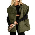 Songling Womens Oversized Puffer Vest Stand Collar Full Zip Sleeveless Bubble Puffer Vest Quilted Padded Warm Coat Outwear - color: Army-green, size: Small