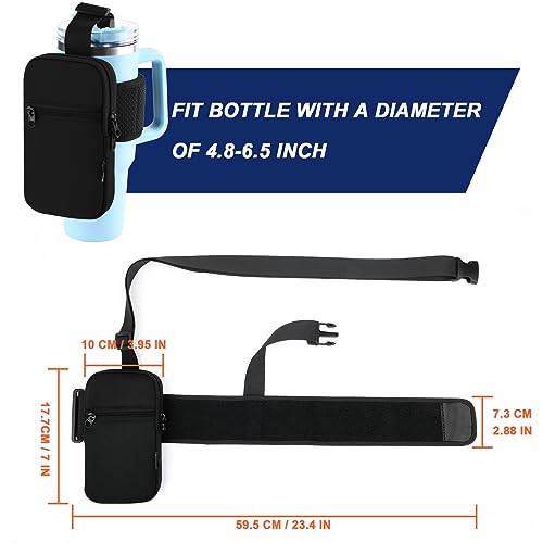 Gym Water Bottle Pouch for Stanley Tumbler with Handle, Universal Water Bottle Carrier Sling Sleeve with Strap & Pocket, Fits for A Variety of Stanley Tumbler, Gym Water Bottles for Owala, 40-128 oz