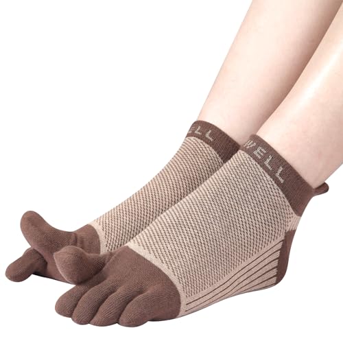 VWELL Cotton Toe Socks Five Finger Socks No Show Crew Athletic Running Socks 4 Pairs,Size 7-11 - color: Coffee