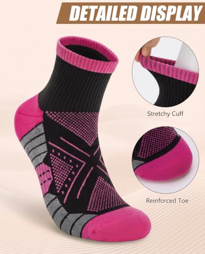 Womens Compression Ankle Crew Socks, Breathable Cushioned Socks - color: Orange Purple Green Yellow Blue Black, size: 9-11