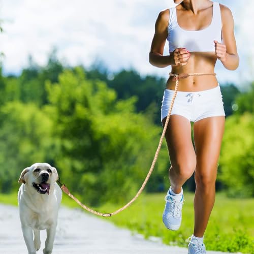 Mile High Life Hands Free Dog Leash, Crossbody Waist Leash with Genuine Leather Connection, Multifunctional Adjustable Slip Lead for Dog Walking Running (Light Brown, 8FT) - color: Light Brown, size: 8FT Hands Free