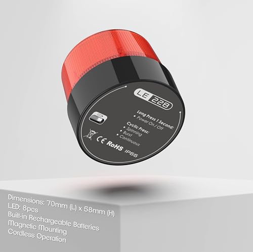 LE228 (Mini) — Red LED USB Rechargeable Strobe Beacon | Selectable Rotation & Flash Modes | Strong Magnetic Base for Car • Truck • Emergency • Construction | Energy Class A++ - color: Red
