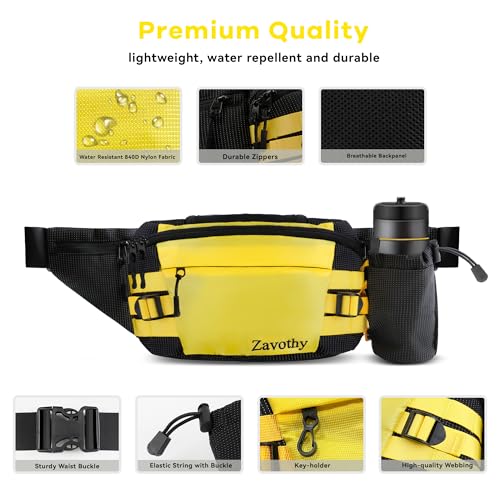 Zavothy Waist Bag for Women Fashion Fanny Pack Men Hiking Waist Packs for Running Hiking Gear with Detachable Water Bottle Holder for Walking Hiking Cycling