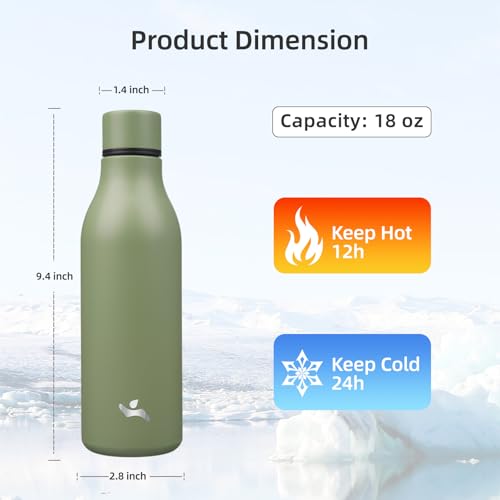 Konokyo 18 oz Insulated Stainless Steel Metal Water Bottle with Strap - color: Forest Green, size: 18 Ounces