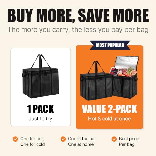 NZ home Insulated Food Delivery Bag, Grocery Cooler & Catering Tote - color: Black, size: XL Plus