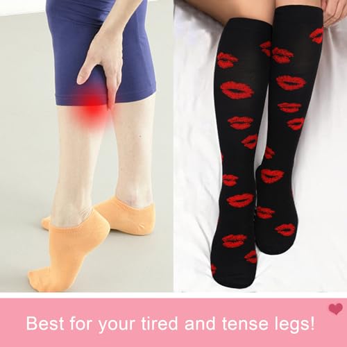 Junely Compression Socks for Women Knee High Socks Funny - color: Lip