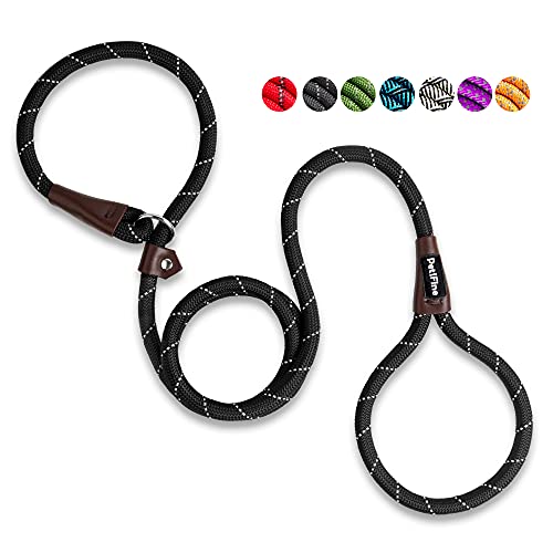 PetiFine Slip Lead Dog Leash Reflective, 6FT x 1/2" Heavy Duty Slip Leash - color: Black, size: 1/2" x 6 FT
