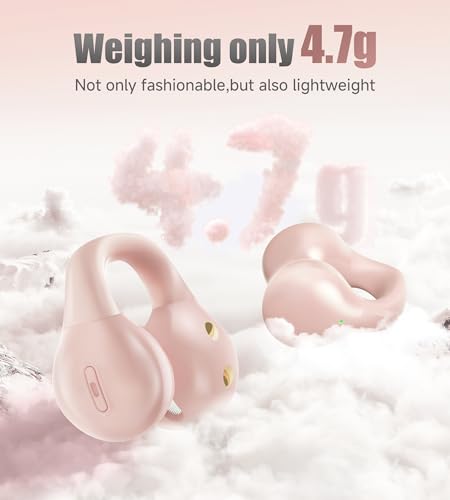 Kinglucky i21 Open Ear Clip On Earbuds Wireless Bluetooth Ear Clip Headphones with Mic,Noise Cancelling, Waterproof IPX4,for Small Ears,Perfect for Running,Sports,Glasses Wearers (Pink) - color: Pink