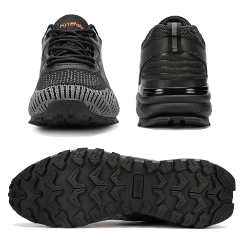 Kricely Men's Trail Running Shoes Non Slip Hiking Trekking Tennis Shoes - color: Black|grey, size: 9