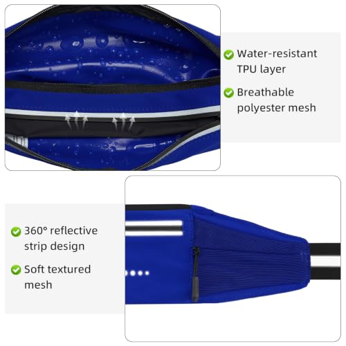 Lightweight Running Belt, Water-Resistant Waist Pack for Women & Men, 4-Zone Organization Fits Up to 7" Phone, Reflective Strips Design for Marathon Training, Jogging, Hiking, Commuting - color: Blue