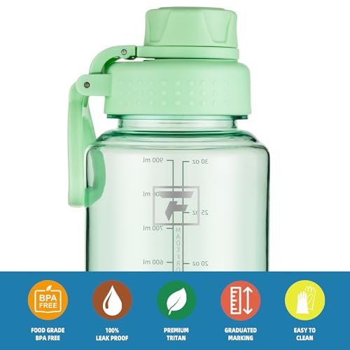 Fanhaw 32oz Clear Plastic Water Bottle with Fast-Flow Lid, Glow Green - color: Glow Green