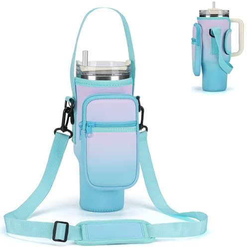 GOEWY Water Bottle Carrier Bag for Stanley Cup 40/30oz with Phone Pockets - color: Purple Blue Gradient, size: 30oz