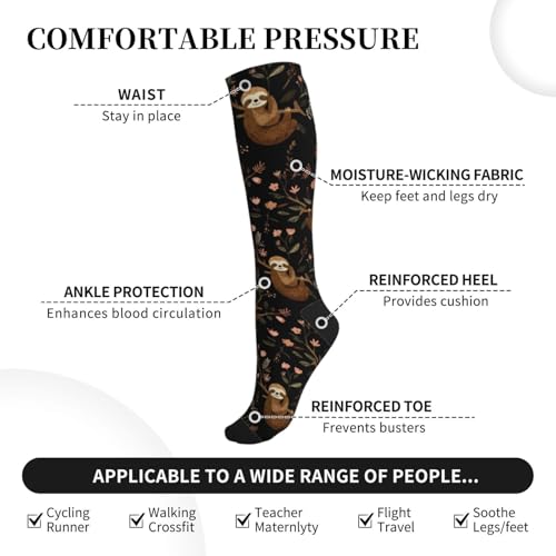 Cute Compression Socks Knee High Support Stockings Women Men - color: Cute Sloth