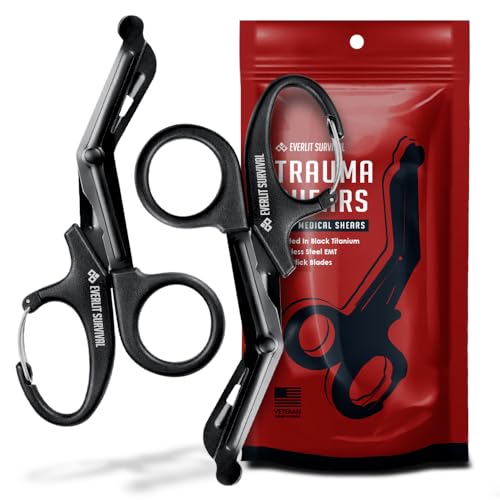 EVERLIT Trauma Shears Black Titanium Coated Non-Stick Blades Stainless Steel Bandage Medical Scissors with Oxygen Tank Wrench (7.5" Fullsize, 2 Pairs) - size: 7.5" Fullsize, 2 Pairs