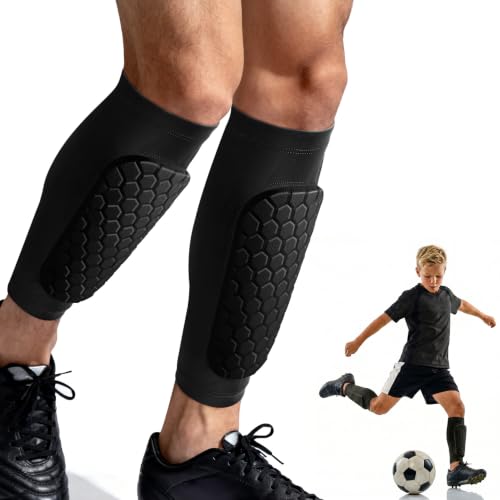 XZQTIVE Soccer Shin Guards Shin Defender for Kids Youth Adult, Ski Shin Guard Calf Compression Sleeve with Honeycomb Shin Pads - color: black, size: X-Large