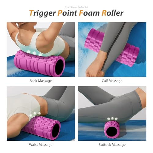 SUBCULTUREPICK 5 in 1 Foam Roller Set for Deep Tissue Muscle Massage - color: Pink-black