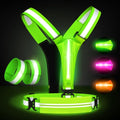 LED Reflective Vest Running Gear Set,USB Rechargeable Light Up Running Vest for Runners Night Walking with Waterproof Phone Bag,High Visibility Armband,Adjustable Waist&Shoulder for Men Women - color: Green
