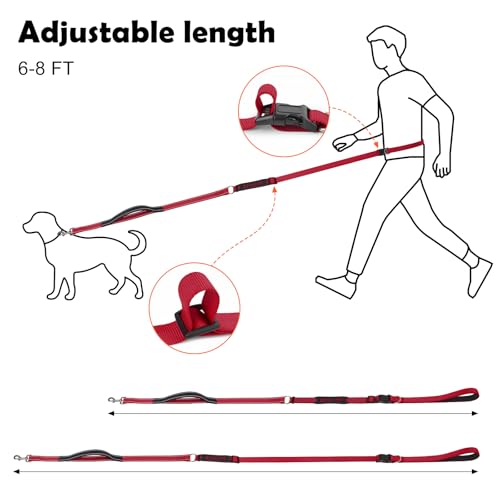 XiaZ Hands Free Dog Leash,Versatile Crossbody Dog Leash,5.9-7.9 FT Waist Belt with Double Handles for Small Medium and Large Dogs Walking, Running and Jogging, Red - color: BasicRed
