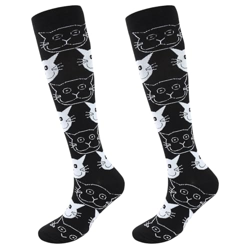 Junely Compression Socks for Women Knee High Stockings Funny Cute - color: A06black Cat
