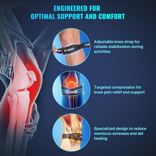 Fit Geno Knee Strap Patella Tendon Support: Patellar Stabilizing & Pain Relief for Man and Women - Knee brace for Runner's & Jumper's, Tendonitis, Running, Volleyball, Basketball (2-Pack) - color: Black