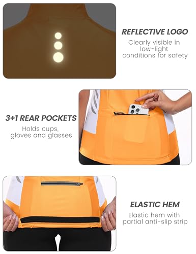 Little Donkey Andy Women's Half Zip Breathable Cycling Vests Reflective Sleeveless Jerseys Shirts Running 4 Rear Pockets - color: A01.orange, size: X-Small
