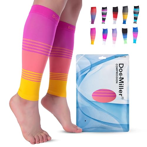 Doc Miller Calf Compression Sleeve 20-30 mmHg for Men & Women, 1 Pair - color: Pink.Peach.Yellow, size: Small