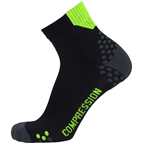 Compression Ankle Socks for Running - Moisture Wicking, Dot Padding - color: 1 Pair - Black/Yellow, size: Small