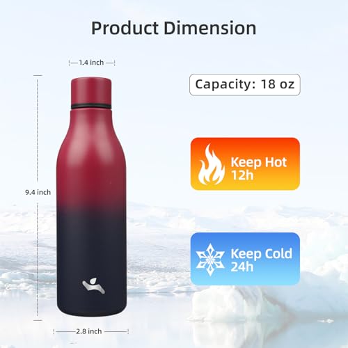 Konokyo 18 oz Insulated Stainless Steel Metal Water Bottle with Strap - color: Rosy Red, size: 18 Ounces