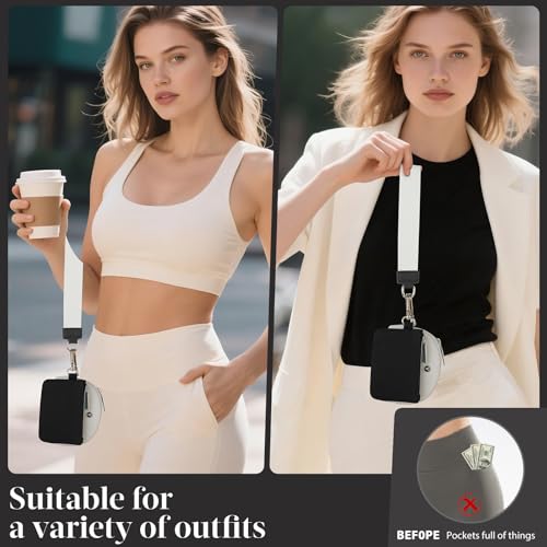 VUTUXA KeyChain Wallet Wristlet For Women Mini Zip Dual Pouch Coin Purse - color: black+grey