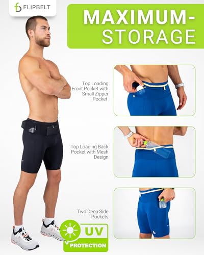 FlipBelt Men's Running Compression Shorts with Built-in Running Belt - color: Ouray Black, size: Medium