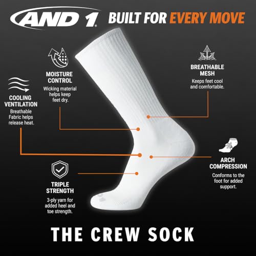 AND1 Mens Athletic Crew Socks 24 Pack Cushioned Comfort Socks - color: White Camo