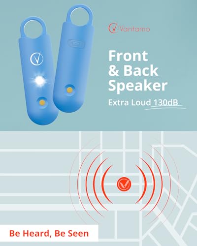 Vantamo Personal Alarm for Self Defense with Low Battery Notice, Strobe Light & Extra Loud 130 dB Double Speakers Safety Keychain Set for Women, Rechargeable Panic Button for Womens Self Defense - color: Ice Blue