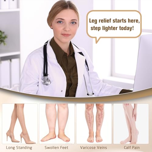 Athbavib 15-20 mmHg Thigh High Compression Socks for Women & Men - color: B-Beige(Open Toe), size: Medium