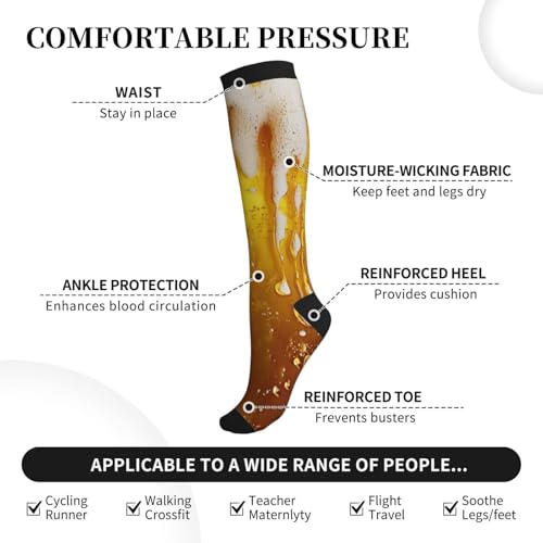 Compression Socks Knee High Support Socks Women Circulation Stockings for Athletic Running Cycling Flying - color: Beer