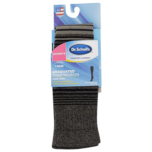 Dr. Scholl's Women's Graduated Compression Knee High Socks - color: Black/Gray Stripe (1 Pair), size: 8-12