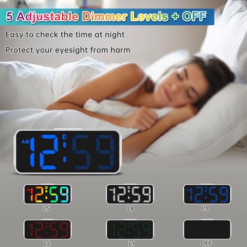 Peakeep Small Cute Digital Alarm Clock Plug in for Kids Bedroom Bedside - color: White With Colorful (Plug-in, Ultra-compact)