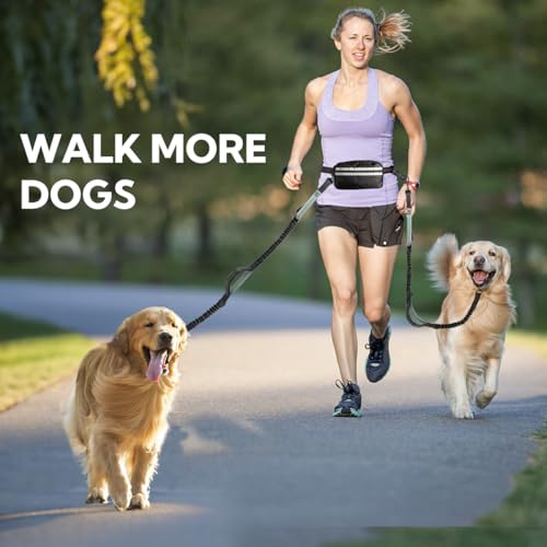 Hands Free Dog Leash for Two Dogs Walking, Running - color: Grey-Green, size: Large