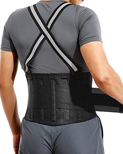 Back Brace for Heavy Lifting for Men Women Lower Back with Reflective Belt and 7 Splints, Ultra-thin Mesh Fabric, Back Brace for Posture Men Women, Perfect for Work Outdoor Running Motorcycle