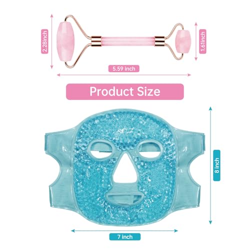 ZNÖCUETÖD Ice Face Facial Jade Roller and Ice Face Mask Cold - color: Blue+pink